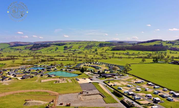 A drone shot of the lodge parks, the touring park and the new Pool & Spa complex starting